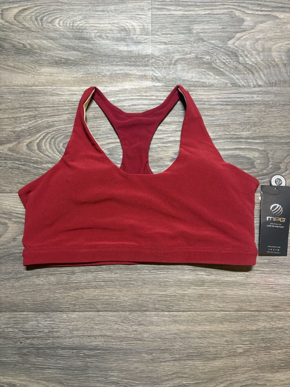 Mondetta MPG Racerback Sports Bra Large Bordeaux Red Stretch Moisture Wicking